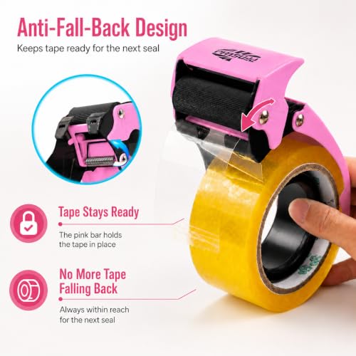 2 Inch Packing Tape Dispenser with Safety Blade Cover, Pink