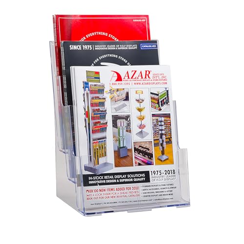 Azar Displays 252378-2PK Brochure Holder 8.5"x11", Acrylic Desk Organizer, Three Tier Document, Magazine & Sign Holder, Wall Mount Desk Accessories (2-Pack) - size: 3 Tier