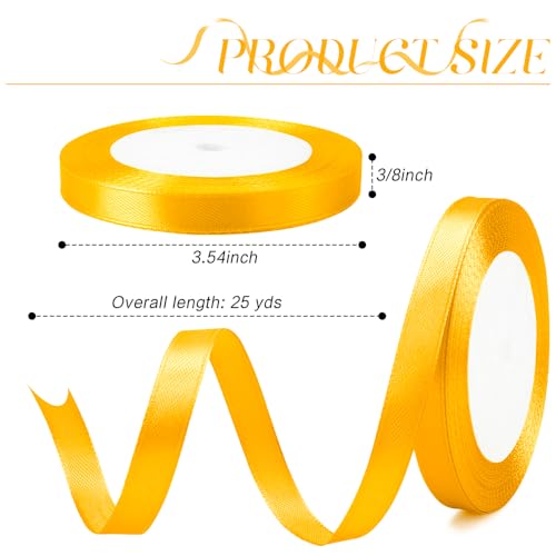Yellow Ribbon - 3/8 Inch, 25 Yds Lemon Yellow Satin Ribbon for Gift Wrapping, Flower Bouquets, Mothers Day, Fathers Day, Graduation, Christmas, Fall Crafts, Hair, Wedding - color: yellow, size: 1 PC