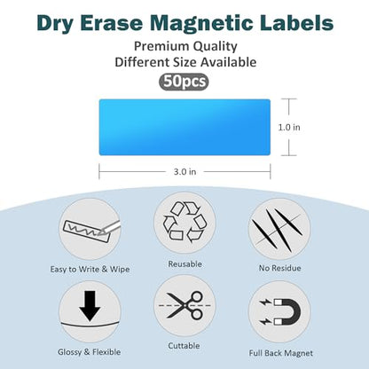 LLPT Dry Erase Magnetic Labels 1" x 3" 50 Packs White - color: White, size: 1" x 3"