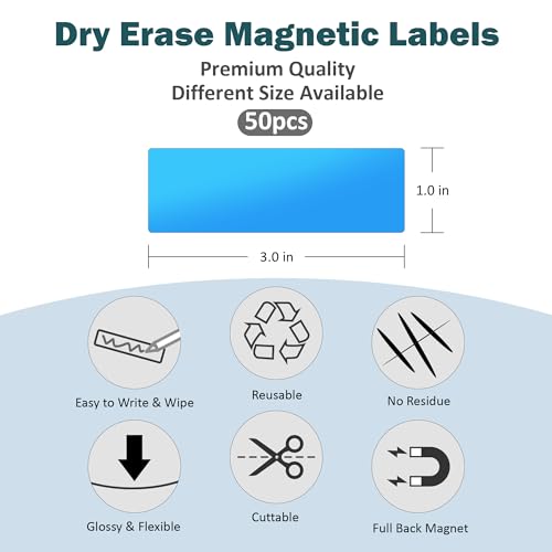 LLPT Dry Erase Magnetic Labels 1" x 3" 50 Packs Blue - color: Blue, size: 1" x 3"