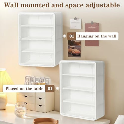4-Tier Clear Display Case for Figures, Wall-Mounted Trinket Display Shelves with Adjustable Shelves, Dustproof Squishy Storage Case & Trinket Shelf Display Wall for Mini Figures and Collectibles - color: White