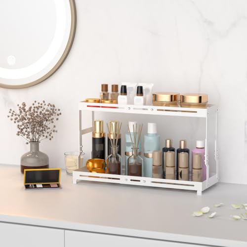 Adjustable Sturdy Metal Shelving Unit，2-Tier Organizer Countertop,Suitable for Kitchen Countertop, Bathroom, Makeup Table, Store Large Skincare etc - color: 1pack/White