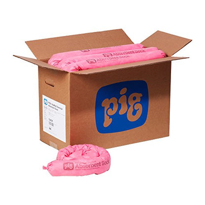 PIG Hazmat Chemical Absorbent Socks - 12 Pack - ext. Dia. 3" x 46" L - Absorbs up to 100 oz. per Sock - 124CR - size: 12-Pack