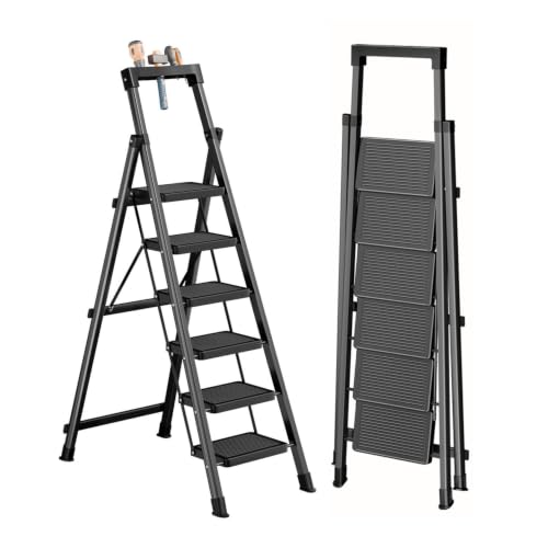 6 Step Ladder with Platform,Heavy Duty Folding Step Stool No Assembly - size: 6 Step Platform