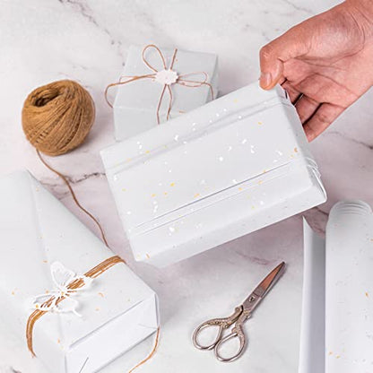 WRAPAHOLIC White Wrapping Paper Roll - Mini Roll - 17 Inch x 16.5 Feet - White Gold Design with Silky Touch Perfect for Birthday, Wedding, Baby Shower, Holiday - color: White, size: 17 inch x 16.5 feet
