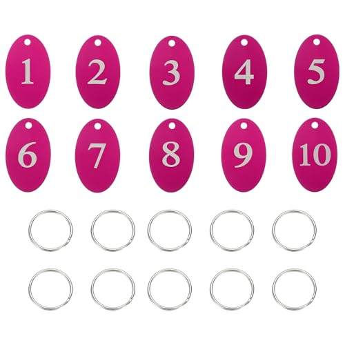 PATIKIL 10PCS Number Tags 1-10, Number Key Tags Aluminum Numbered Keychain Metal Oval with Key Rings for Organizer Field Sales Hangers Clothes Labels ID, Rose Red - color: Rose Red