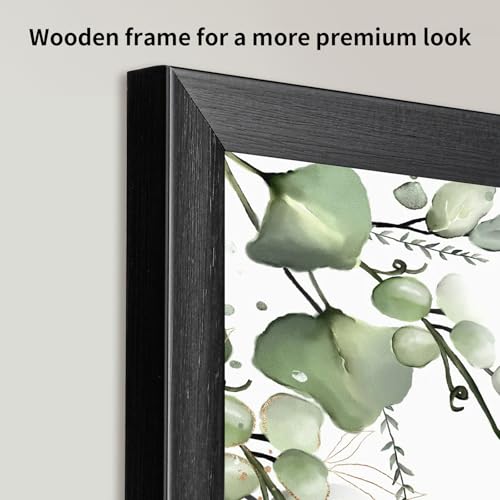 Framed Botanical Wall Art Sage Green Plant Canvas Prints Pictures - 16" x 20" Inch - color: Brown, size: 20"L x 16"W