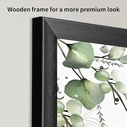 Framed Botanical Wall Art Sage Green Plant Canvas Prints Pictures - 16" x 20" Inch - color: Brown, size: 20"L x 16"W