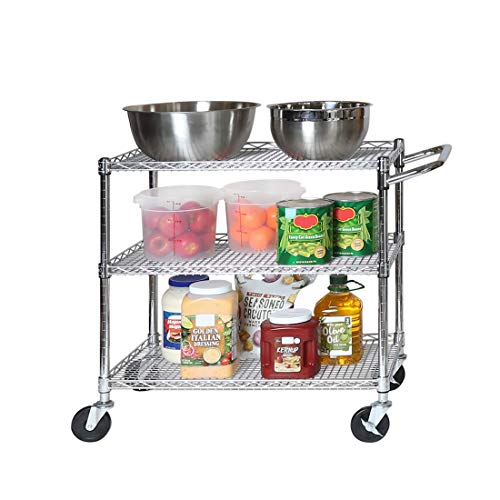 Seville Classics UltraDurable NSF Commercial Heavy Duty Metal Rolling Utility Cart, w/ Steel Shelves, Handle Bar for Restaurant, Garage, Warehouse, Kitchen, Office, Top Shelf (36"W x 18"D) - color: Steel, size: 36" W x 18" D