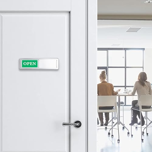 Open Closed Sliding Door Sign for Business, Open Closed Privacy Slider Sign - color: Silver Open Closed