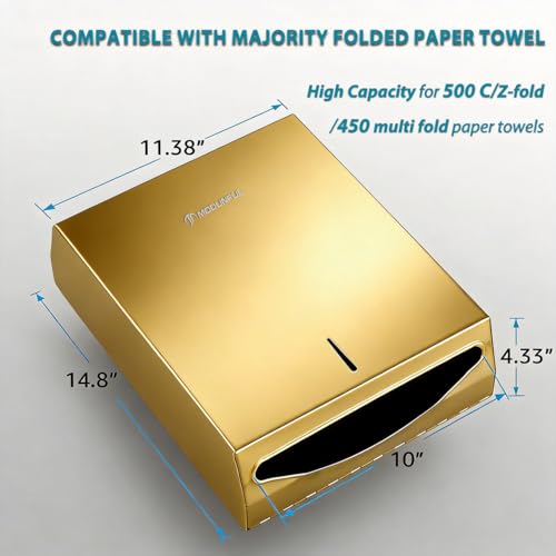Commercial Paper Towel Dispenser Gold - Multifold Paper Towel Dispenser Wall Mount, High Capacity Stainless Steel Tissue Holder, Suitable for Bathrooms and Public Places - color: D-391 Gold