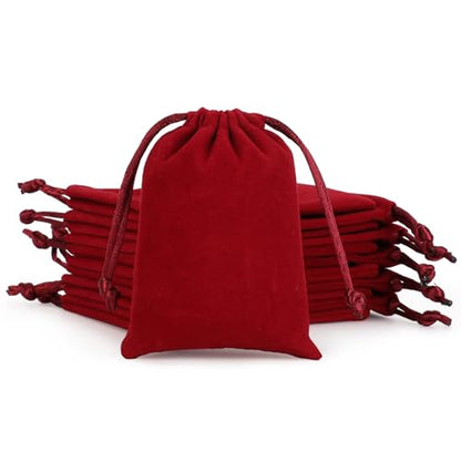 Tapleap 12Pcs Small Dice Bags, 3x4” Red Velvet Drawstring Jewelry Pouch - color: Red, size: 3x4in