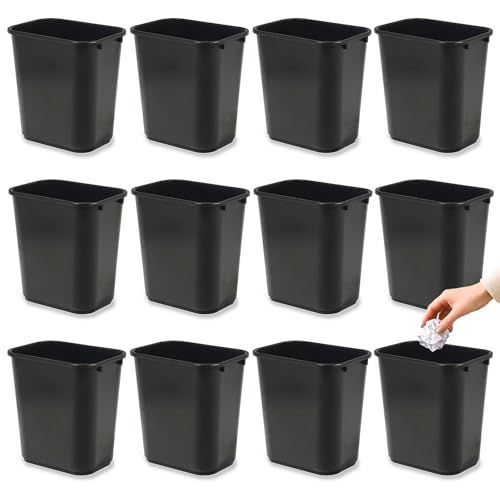 12 Pack Black Garbage Can, 3.25 Gallon Bathroom Trash Can Set, Small Waste Basket for Bedroom Office, Plastic Durable Trash Bin for Kitchen, Fits Under Desk, Sink, Cabinet, Bulk Commercial Trash Cans
