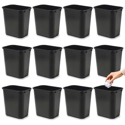 12 Pack Black Garbage Can, 3.25 Gallon Bathroom Trash Can Set, Small Waste Basket for Bedroom Office, Plastic Durable Trash Bin for Kitchen, Fits Under Desk, Sink, Cabinet, Bulk Commercial Trash Cans