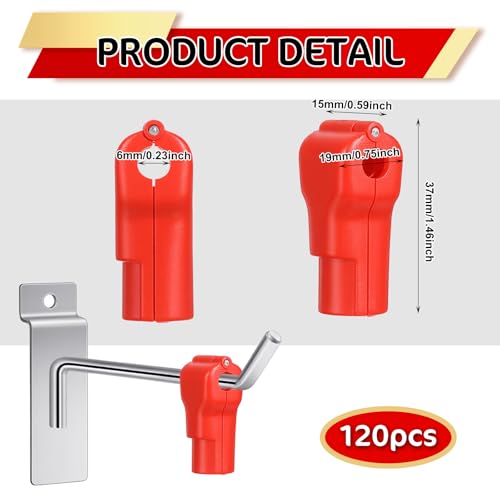 120 Packs Peg Hook Locks, 6 mm Plastic Magnet Security Red Stop Lock Anti-Theft Pegboard Display Hook Locks for Retail Shop and Shopping Center