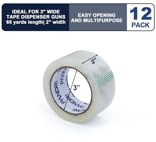 PANDRI 12 Pack Heavy Duty Packing Tape, 2" x 65yd Per Roll, Total 780yd - size: 2 Inch 12 Rolls