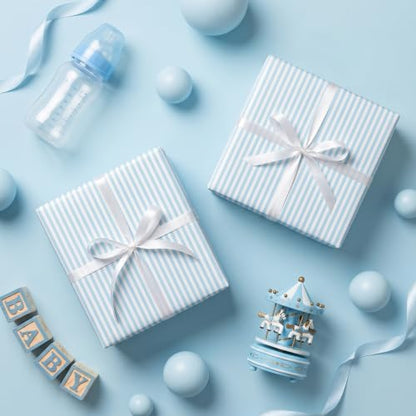 WRAPAHOLIC Kraft Striped Wrapping Paper Roll - 17 Inch x 16.5 Feet - Classic Sky Blue and White Stripe Wrapping Paper for Baby Shower, Birthday, Wedding - color: Kraft Stripes - Sky Blue & White, size: 17 inch x 16.5 feet