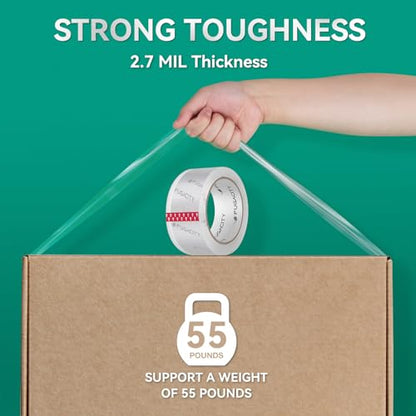 FugaCity Heavy Duty Clear Packing Tape Refills (18 Rolls), Packaging Tape for Moving Sealing, Moving Supplies Shipping Tape,2.7 Mil Thick, 1.88 in Wide,65 Yards Per Roll,Total 1170 Yards