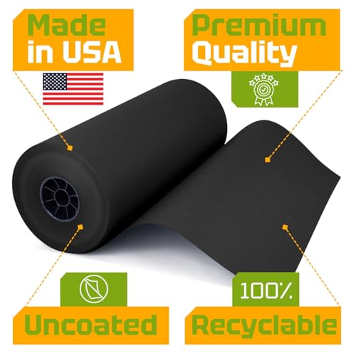 USA Made 18" x 8640" (720 ft) Black Kraft Paper Roll, Large Size - color: Black, size: 1 Roll