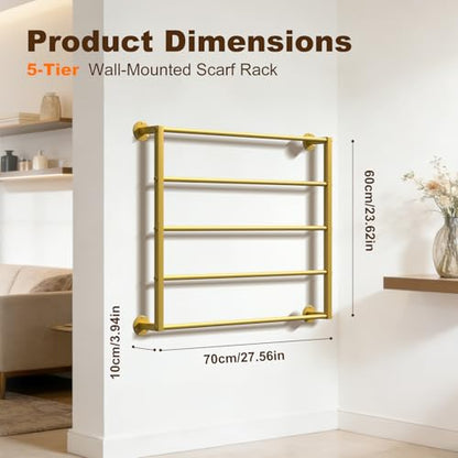 Wall Mounted Scarf Rack, Hijab Hanger Organizer (Gold, 5T-27.6×23.6IN) - size: 5-Tier (27.6×23.6IN)