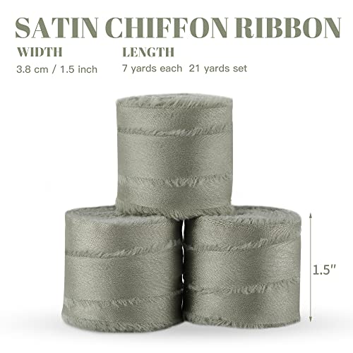 Keypan Sage Green Frayed Satin Chiffon Ribbon, 1.5 Inches, 21 Yards - color: Sage Green