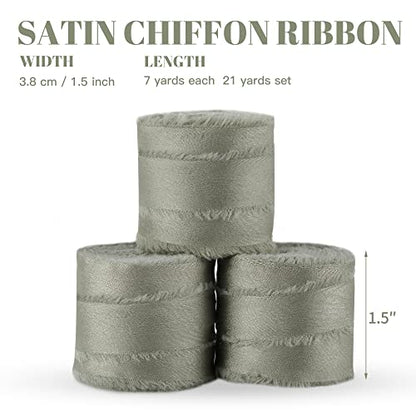 Keypan Sage Green Frayed Satin Chiffon Ribbon, 1.5 Inches, 21 Yards - color: Sage Green