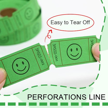 LLIKED 500 Raffle Tickets 1x2inch Smile Green Single Roll for Events - color: Green, size: 1"x2"