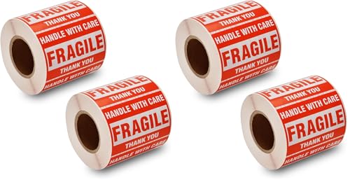 SJPACK 1000 Fragile Stickers 2 Rolls 2'' x 3'' Fragile - Handle with Care - Thank You Shipping Labels Stickers (500 Labels/Roll) (Pack of 2) - size: 2 Rolls (Pack of 2)