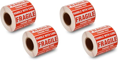 SJPACK 1000 Fragile Stickers 2 Rolls 2'' x 3'' Fragile - Handle with Care - Thank You Shipping Labels Stickers (500 Labels/Roll) (Pack of 2) - size: 2 Rolls (Pack of 2)