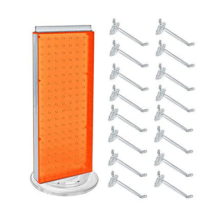 Azar Displays 700508-ORG-4C16 8-Inch W by 20-Inch H Revolving Black Pegboard Counter Display with 16-Pack of 4 inch Locking Hooks, Orange - color: Orange, style: Pegboard + Hooks