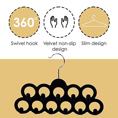 Velvet Scarf Storage Organizer for Closet (Pack of 3), Black | by Home Basics | Scarf Holder for Scarves and Ties | Slim Scarf Hangar Useful for Belts and Jewelry - size: 12 inches x 8.5 inches