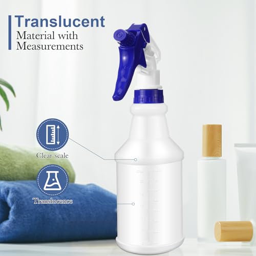 Zubebe 24 Pack 32 oz Plastic Spray Bottle Bulk Empty Leakproof Heavy Duty Spray Bottles for Cleaning Supplies Mist Bottles with Label and Adjustable Nozzle for Plant (Blue,Clear Scale) - color: Blue