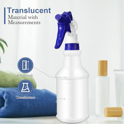 Zubebe 24 Pack 32 oz Plastic Spray Bottle Bulk Empty Leakproof Heavy Duty Spray Bottles for Cleaning Supplies Mist Bottles with Label and Adjustable Nozzle for Plant (Blue,Clear Scale) - color: Blue