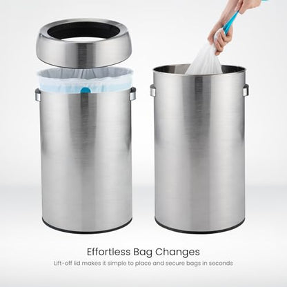 Home Zone Living 16 Gallon Commercial Trash Can with Removable Open Top Lid - color: Brushed Silver, size: Round