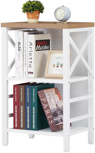 MNEETRUNG Small Bookshelf,3 Tier Industrial Bookcase with Metal Frame and Backboard,Low White Book Shelf,Book case for Small Spaces,Living Room,Bedroom and Home Office - color: White, size: 3-Tier (15.7"W x 11.8"D x 27.6"H)