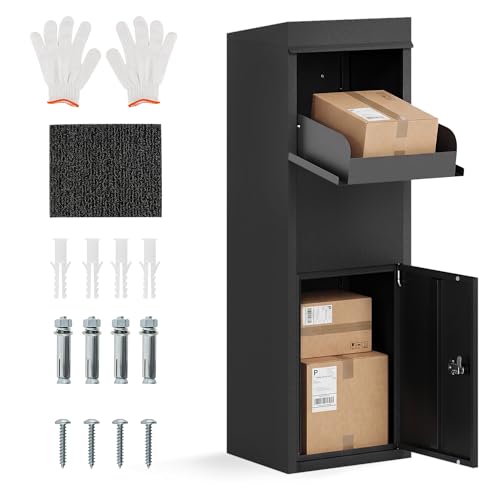 COSTWAY Outdoor Package Delivery Box, 44" Galvanized Steel Parcel Mailbox - size: 14" x 12" x 44"