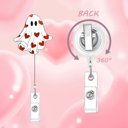 RIICFDD Badge Reel Valentine Simple White Ghost Red Heart Badge Holder - color: Cute Styl 38