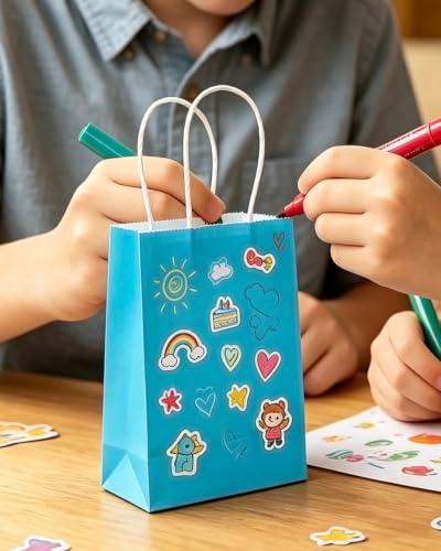 qiqee 24PCS Mini Gift Bag with Handles Bulk 4.5"x2.5"x6" Gift Bags Lake Blue Bags Multiple Uses - color: Lake Blue