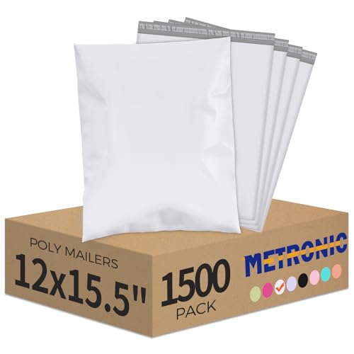 Metronic Poly Mailers 12X15.5 1500PC Shipping Bags Bulk for Small Business - color: White, size: 12x15.5" 1500PC