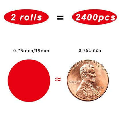 Dot Stickers,Pack of 2400 Round Color Coding Circle Dots Stickers Labels (3/4",Red) - color: Red, size: 0.75 inch-2 rolls
