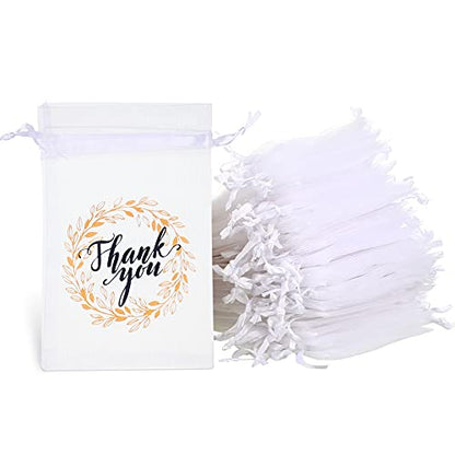 Shappy 100 Pcs 4x6 Inch White Organza Bags, Thank You Drawstring Gift Bags - color: White, size: 1 Count (Pack of 100)