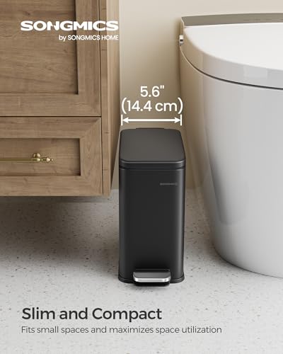 SONGMICS Bathroom Trash Can, 1.3 Gallon Stainless Steel Trash Bin with Lid - color: Black, style: 1.3 Gal.