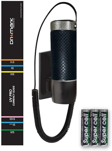 Dri Mark UVPro Proprietary Ultraviolet Flashlight Document Fraud & International Counterfeit Money Detection - Detects Pet Urine, Stains & Cleanliness - Loss & Fraud Protection Batteries + Coil/Holder