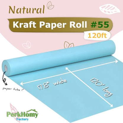 PerkHomy 17.8" x 1,440" (120') Light Blue Kraft Paper Roll for Craft Bulletin Board Paper Art Table Covering Crafting Gift Wrapping Bouquet Packing Parcel 80GSM 55LB (Light Blue, 17.8" x 120') - color: Light Blue, size: 17.8" Width x 120' Length