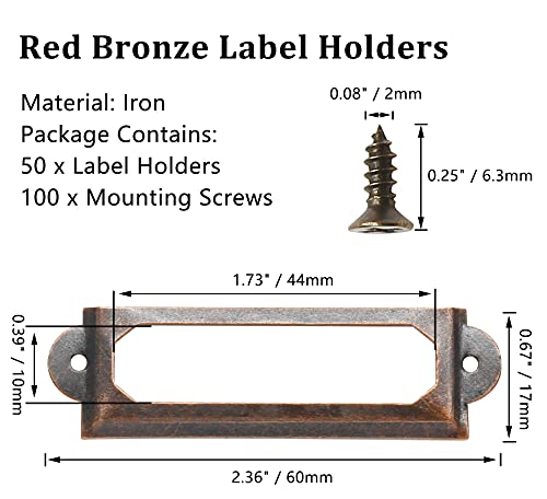 50 PCS Metal Label Holders 60x17mm Red Bronze with Screws - color: Red Bronze, 60x17mm