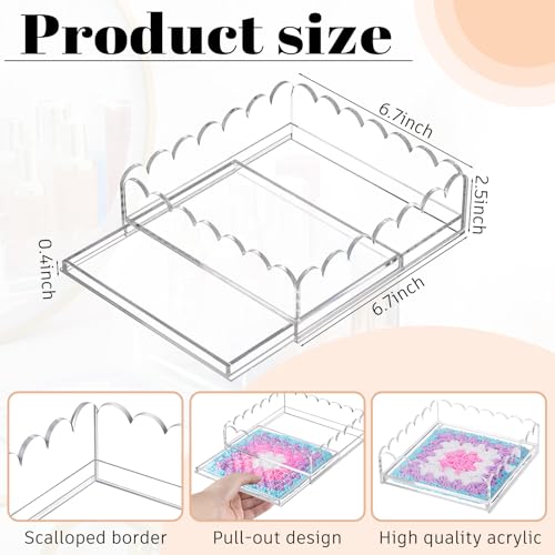 GlikCeil 1 Pcs 6.7" x 6.7" Acrylic Scalloped Tray Large Clear Acrylic Tray with Drawer for Insert Customizable Photos, Art, and Fabric Scalloped Basket for Needlepoint Napkin Frame Display Messages - size: 6.7" X 6.7"