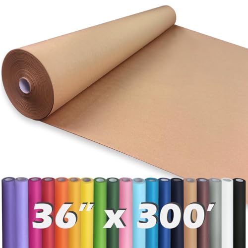 PerkHomy Brown Kraft Paper Roll 36" x 3,600" (300') for Gift Wrapping Bouquet Flower Art Painting Craft Writing Packaging Shipping 80GSM 55LB (Brown, 36" x 300') - color: Brown, size: 36" x 300'