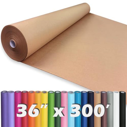 PerkHomy Brown Kraft Paper Roll 36" x 3,600" (300') for Gift Wrapping Bouquet Flower Art Painting Craft Writing Packaging Shipping 80GSM 55LB (Brown, 36" x 300') - color: Brown, size: 36" x 300'