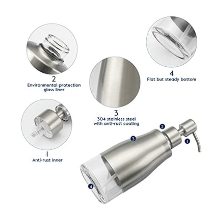 Gaussra 2 Pack Soap Dispenser with Coaster and Stickers - 11 OZ / 320 ML - color: Brushed Nickel 2
